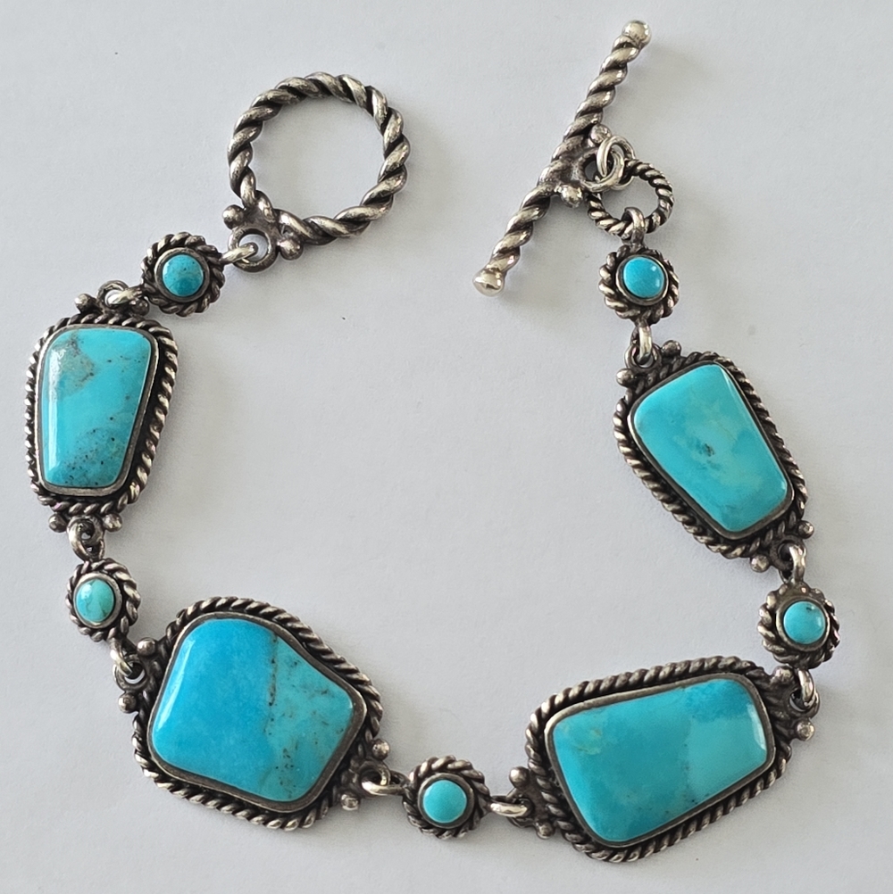 Vintage Barse Thai Sterling Silver 925 Turquoise Link Bracelet  Signed